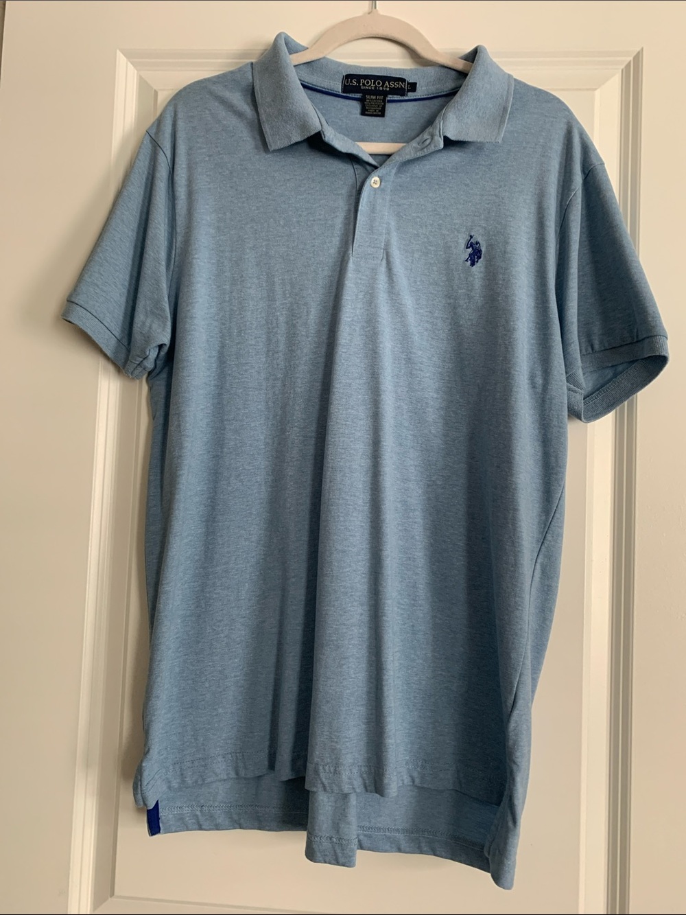 U.S. Polo Assn. Men's Heather Light Blue Polo with Navy Logo